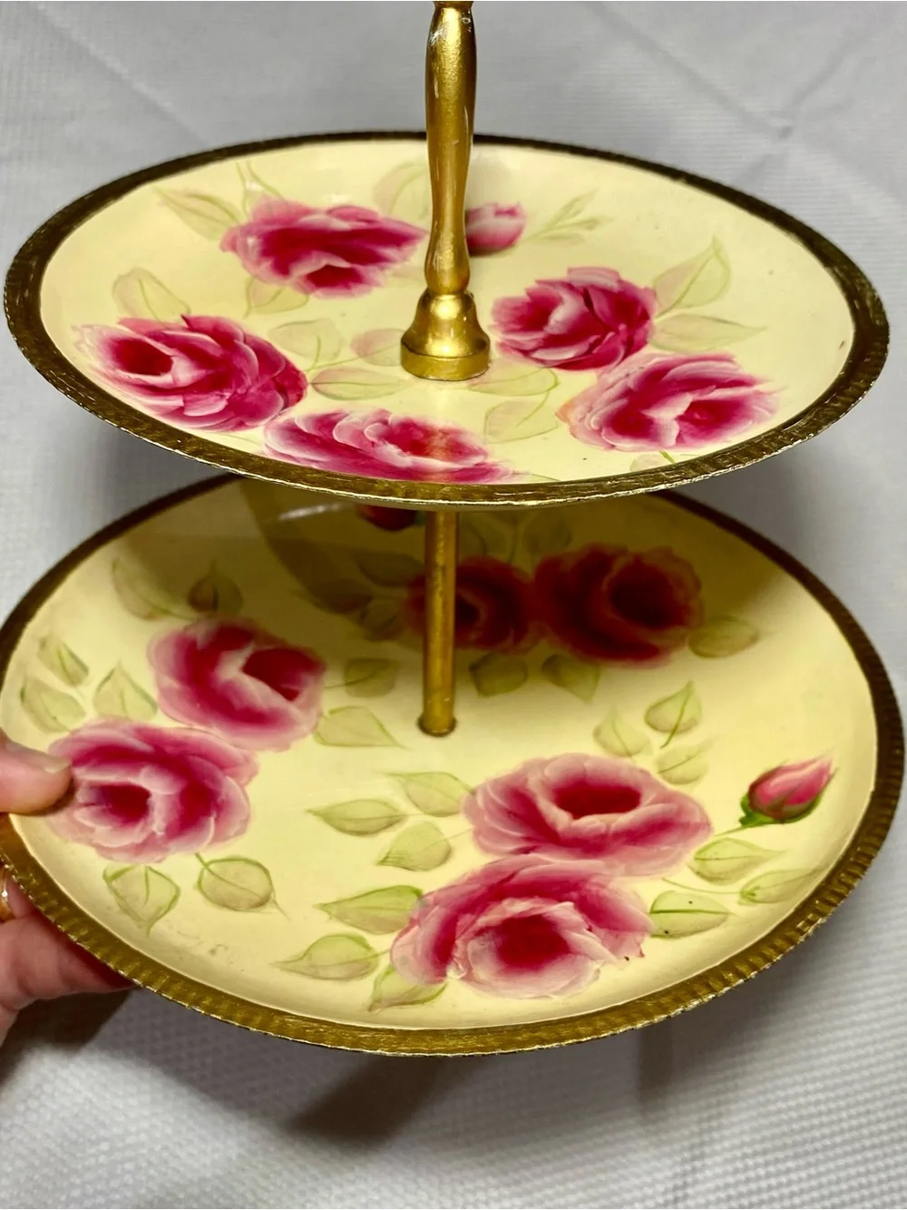 Vintage 2 tiered floral cupcake stand - tea or garden party decor